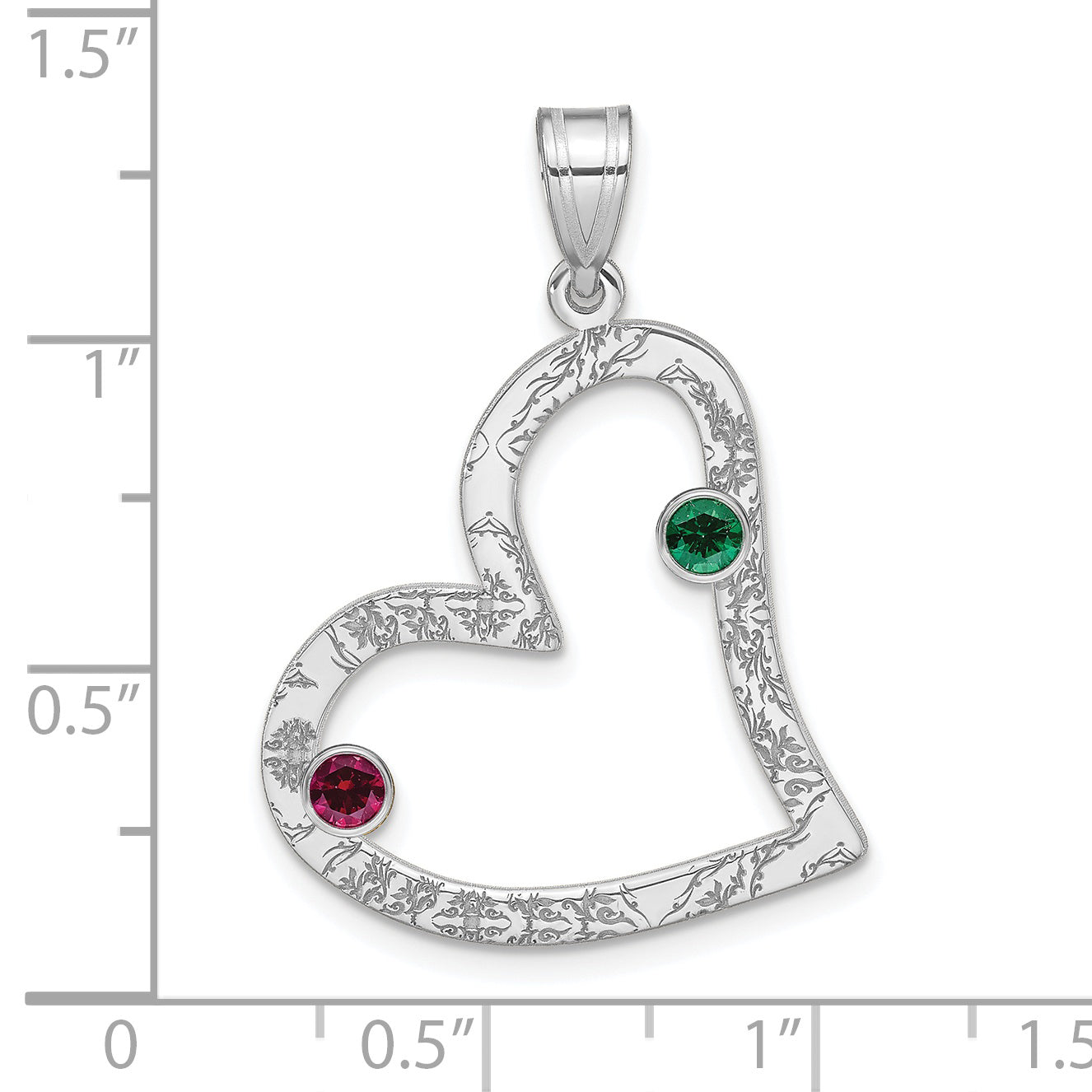 SS/Rhodium-plated 2 Birthstone Heart with SS Bezel Family Pendant