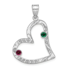 SS/Rhodium-plated 2 Birthstone Heart with SS Bezel Family Pendant