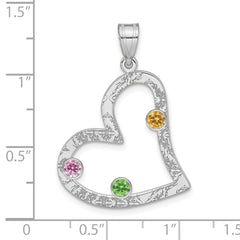 SS/Rhodium-plated 3 Birthstone Heart with SS Bezel Family Pendant