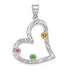 SS/Rhodium-plated 3 Birthstone Heart with SS Bezel Family Pendant