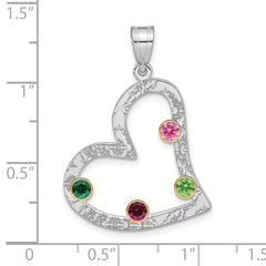 SS/Rhod-plated 4 Birthstone Heart with 14k Bezel Family Pendant