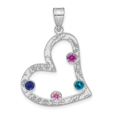 SS/Rhodium-plated 4 Birthstone Heart with SS Bezel Family Pendant