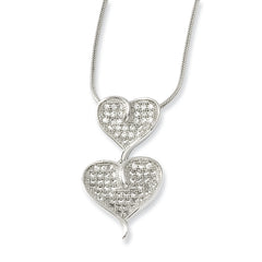 Sterling Silver & CZ Brilliant Embers Polished Double Heart Necklace