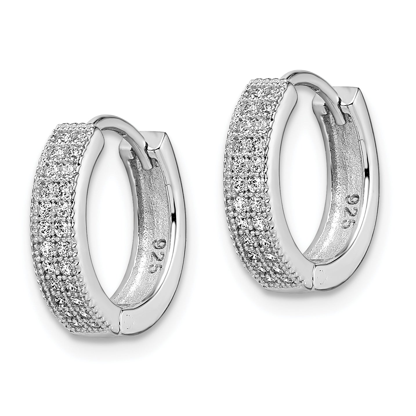 Brilliant Embers Sterling Silver Rhodium-plated 48 Stone Micro Pav‚ CZ Hinged Hoop Earrings