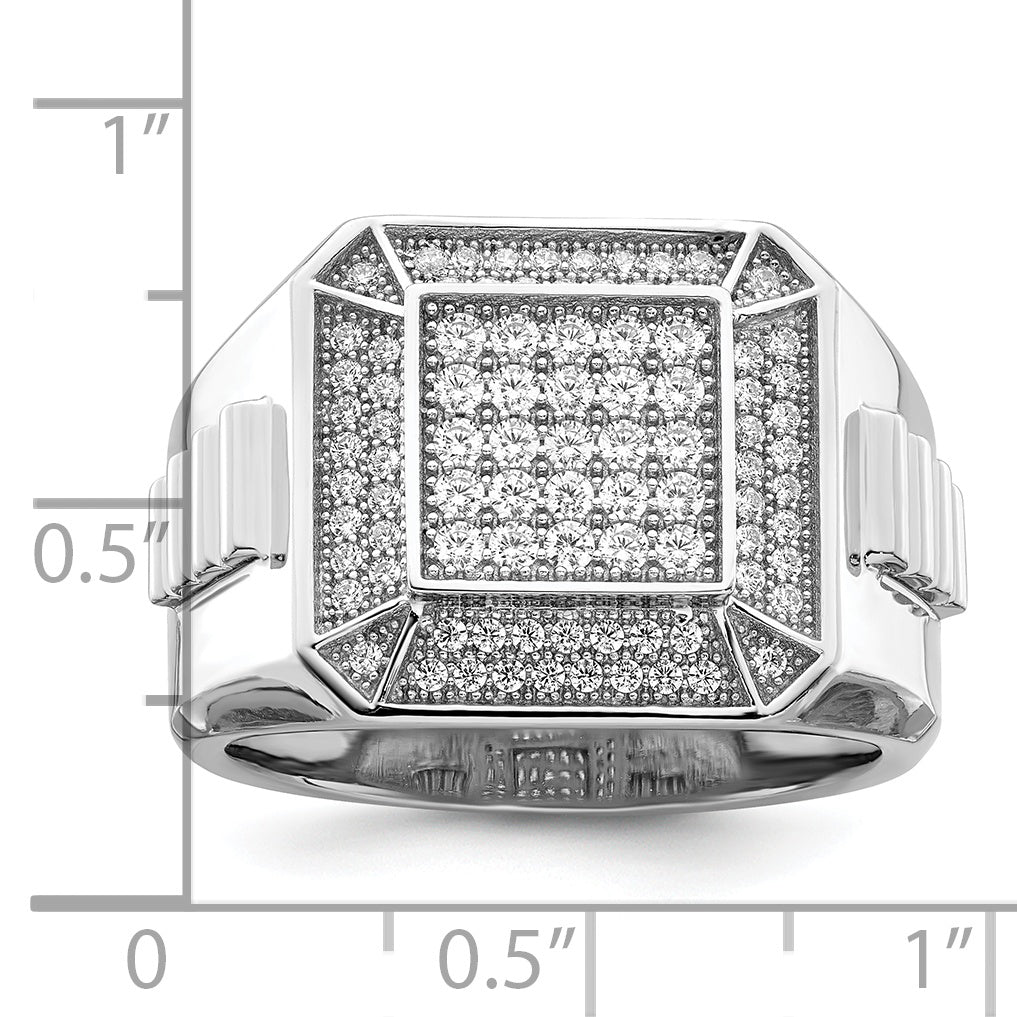 Brilliant Embers Sterling Silver Rhodium-plated 89 Stone Micro Pav‚ CZ Polished Men's Ring