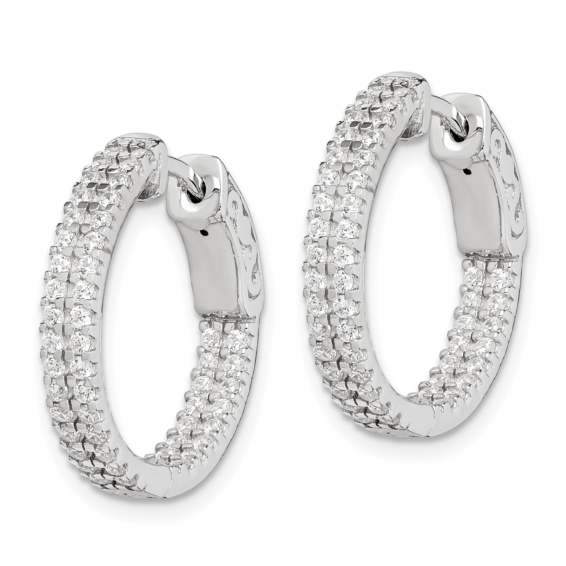 Sterling Shimmer Sterling Silver Rhodium-plated 100 Stone Pav‚ 1.3mm CZ In and Out Round Hinged Hoop Earrings