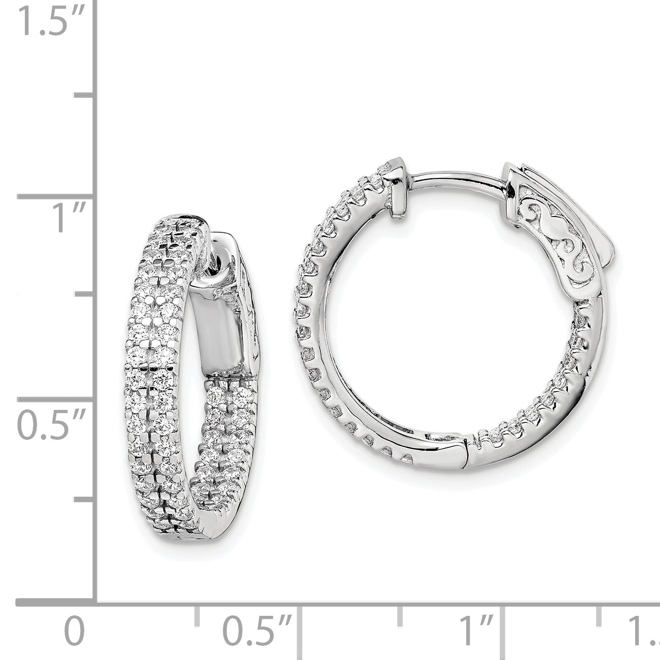 Sterling Shimmer Sterling Silver Rhodium-plated 100 Stone Pav‚ 1.3mm CZ In and Out Round Hinged Hoop Earrings