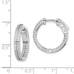 Sterling Shimmer Sterling Silver Rhodium-plated 100 Stone Pav‚ 1.3mm CZ In and Out Round Hinged Hoop Earrings