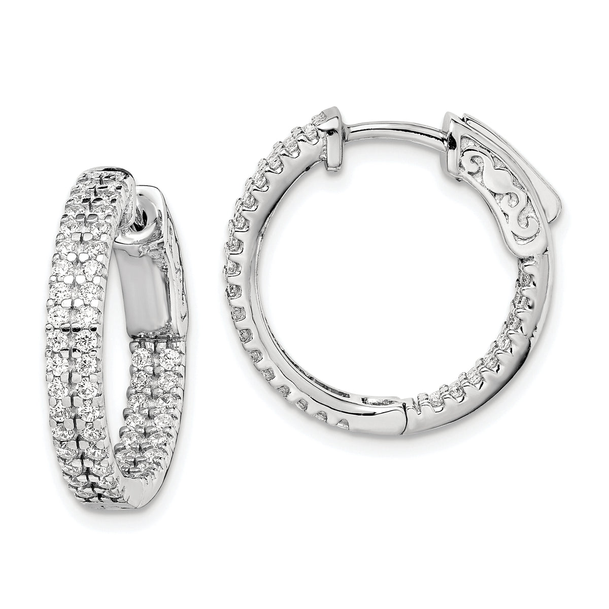 Sterling Shimmer Sterling Silver Rhodium-plated 100 Stone Pav‚ 1.3mm CZ In and Out Round Hinged Hoop Earrings