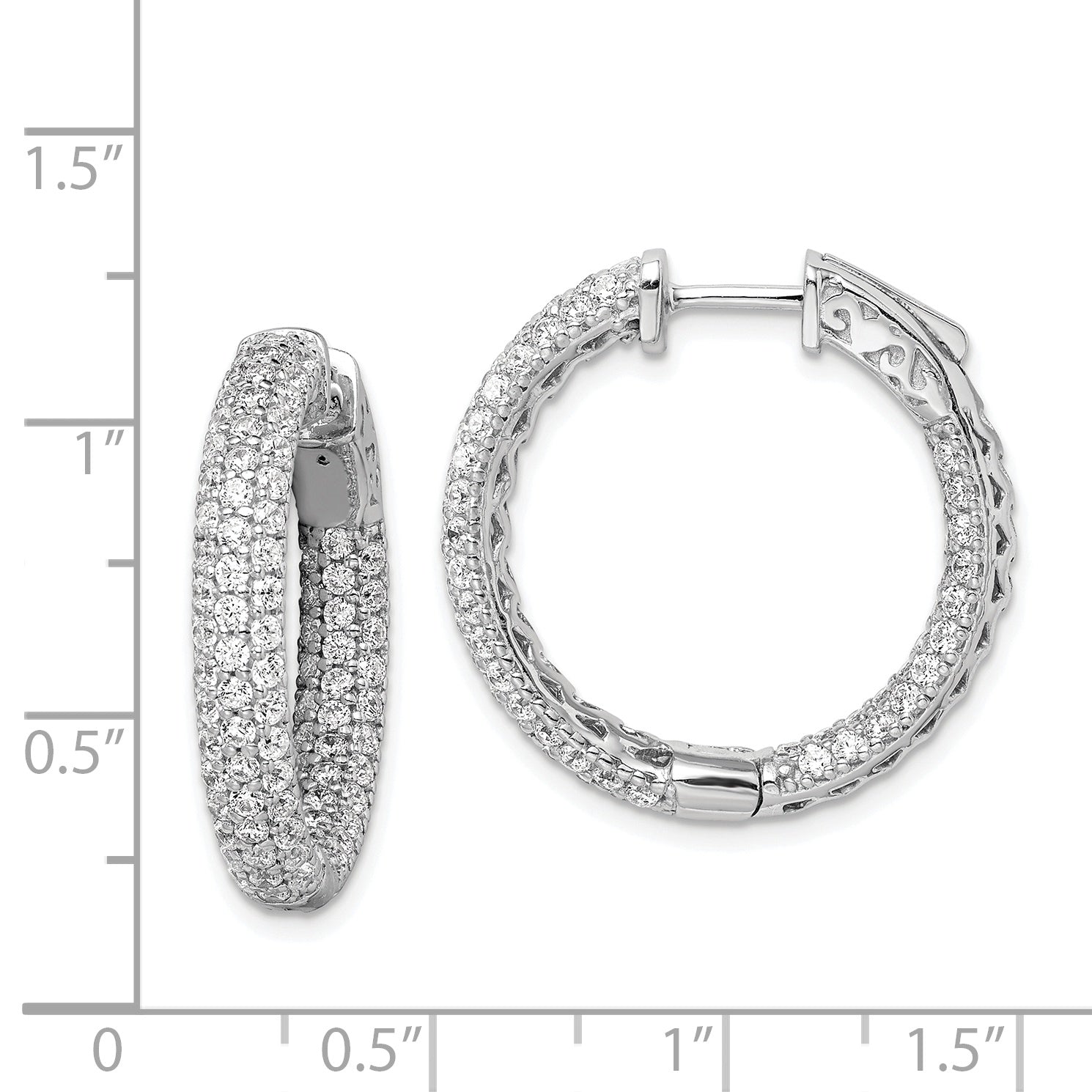 Sterling Shimmer Sterling Silver Rhodium-plated 178 Stone Pav‚ 1.5mm CZ In and Out Round Hinged Hoop Earrings