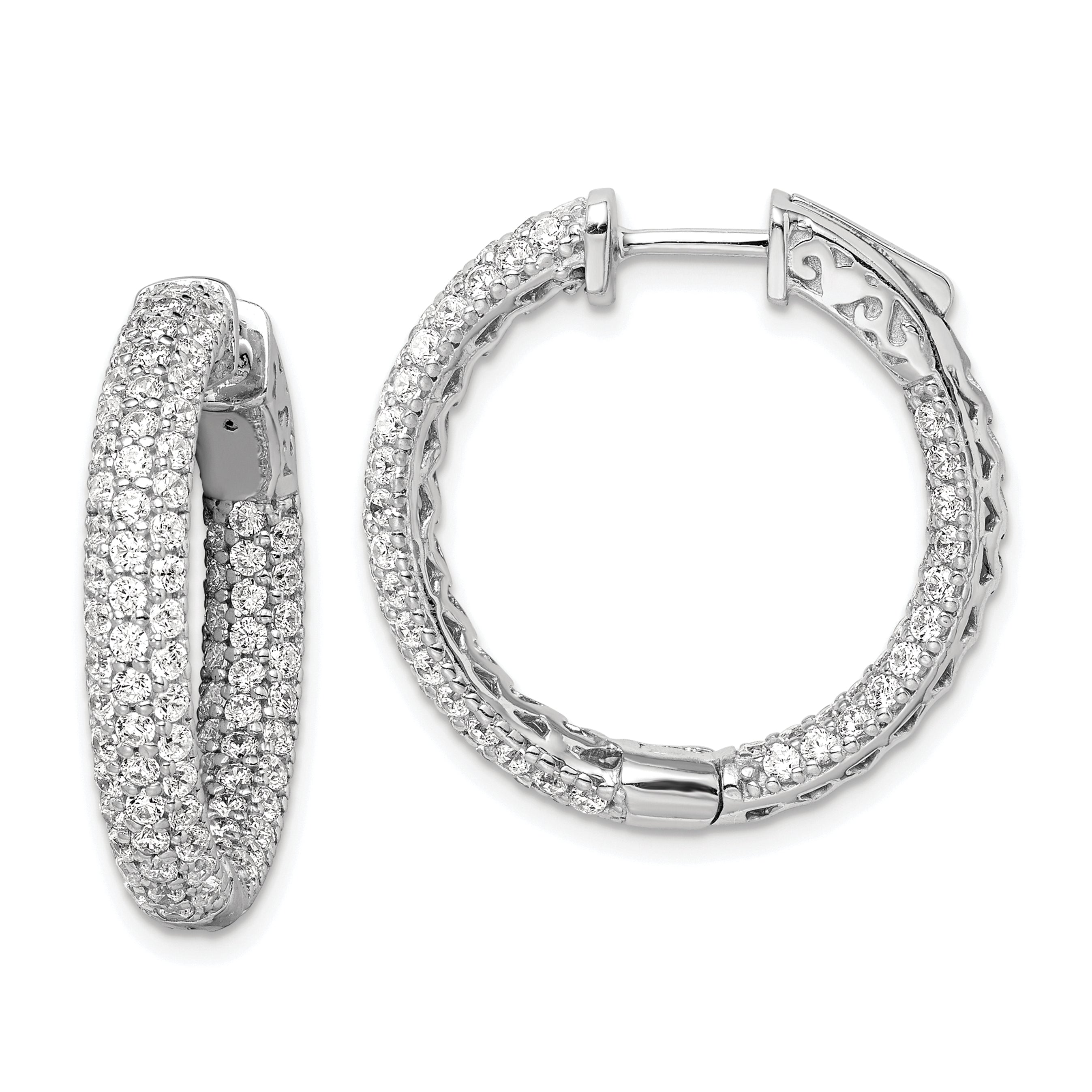 Sterling Shimmer Sterling Silver Rhodium-plated 178 Stone Pav‚ 1.5mm CZ In and Out Round Hinged Hoop Earrings