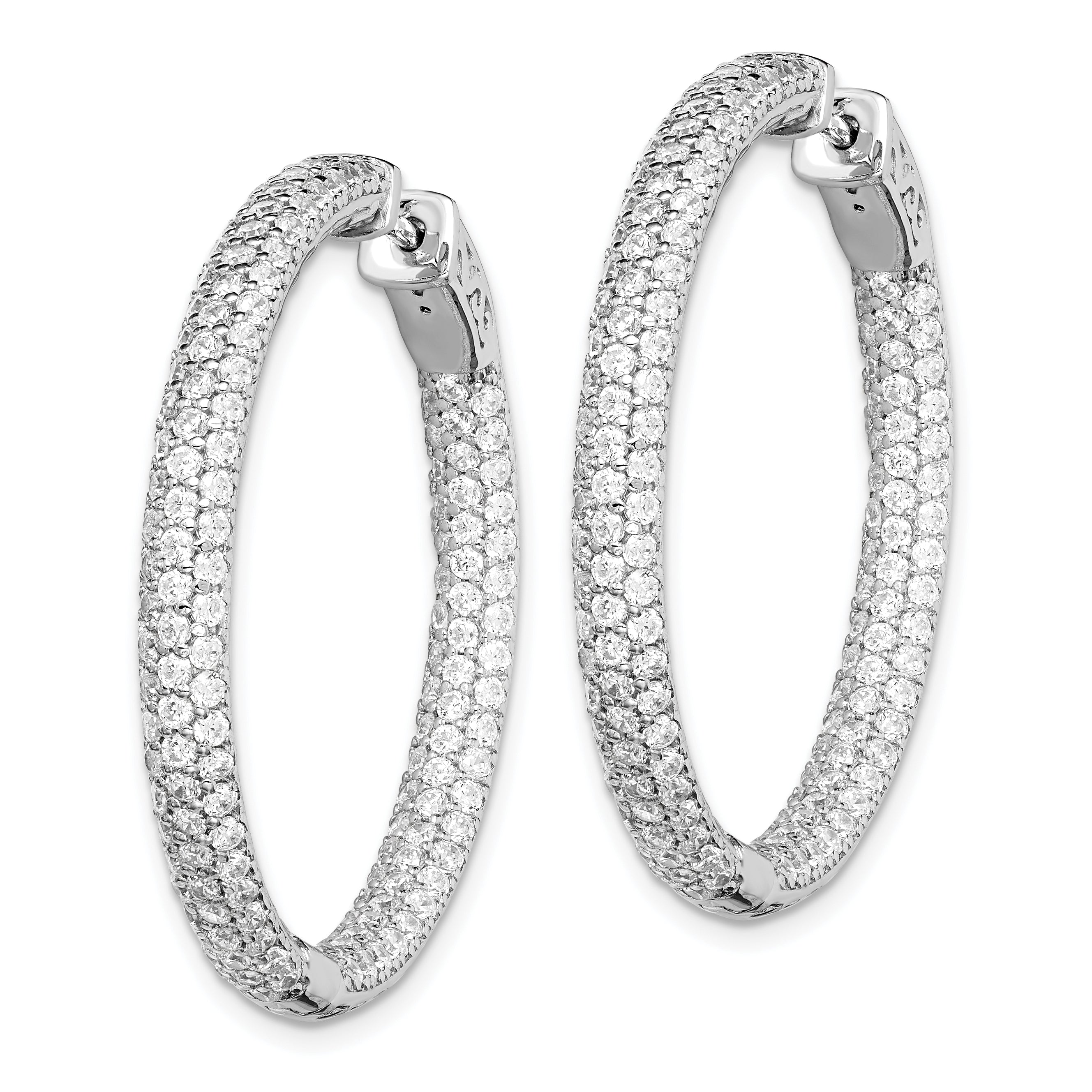 Sterling Shimmer Sterling Silver Rhodium-plated 304 Stone Pav‚ 1.5mm CZ In and Out Round Hinged Hoop Earrings