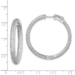 Sterling Shimmer Sterling Silver Rhodium-plated 304 Stone Pav‚ 1.5mm CZ In and Out Round Hinged Hoop Earrings