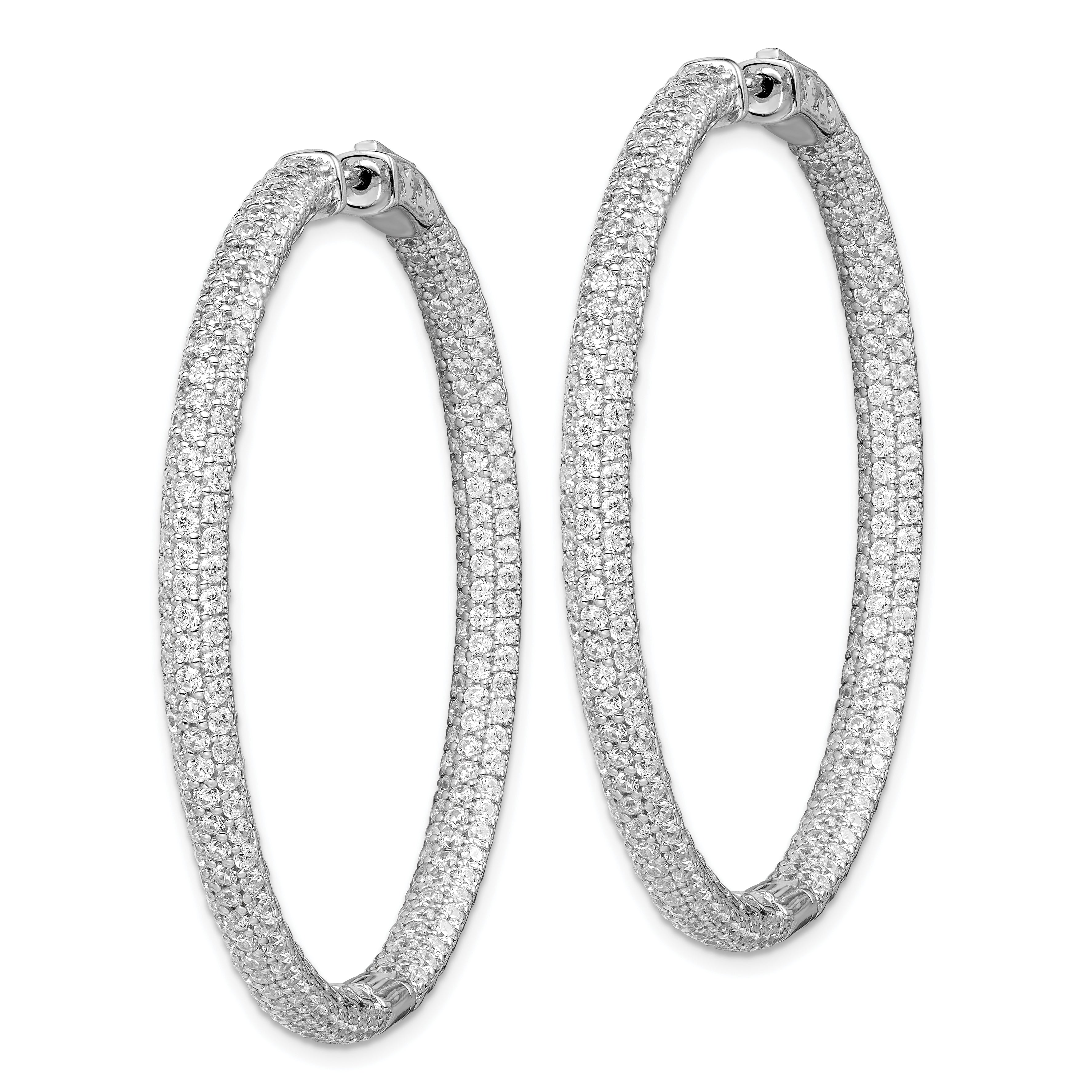 Sterling Shimmer Sterling Silver Rhodium-plated 460 Stone Pav‚ 1.5mm CZ In and Out Round Hinged Hoop Earrings