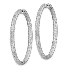 Sterling Shimmer Sterling Silver Rhodium-plated 460 Stone Pav‚ 1.5mm CZ In and Out Round Hinged Hoop Earrings