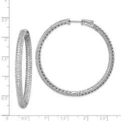 Sterling Shimmer Sterling Silver Rhodium-plated 460 Stone Pav‚ 1.5mm CZ In and Out Round Hinged Hoop Earrings