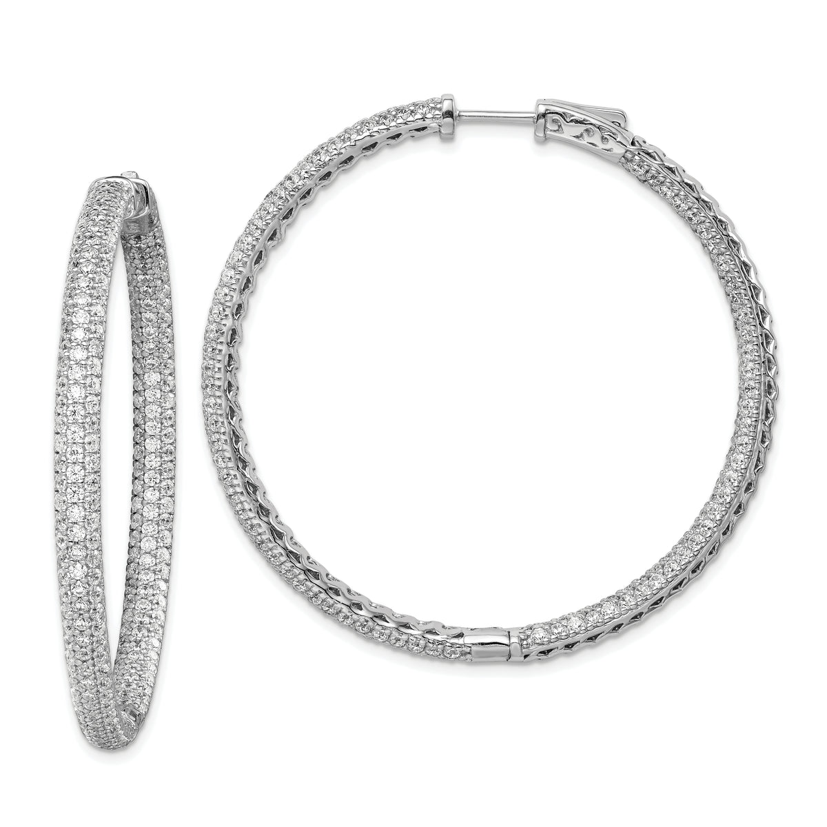 Sterling Shimmer Sterling Silver Rhodium-plated 460 Stone Pav‚ 1.5mm CZ In and Out Round Hinged Hoop Earrings