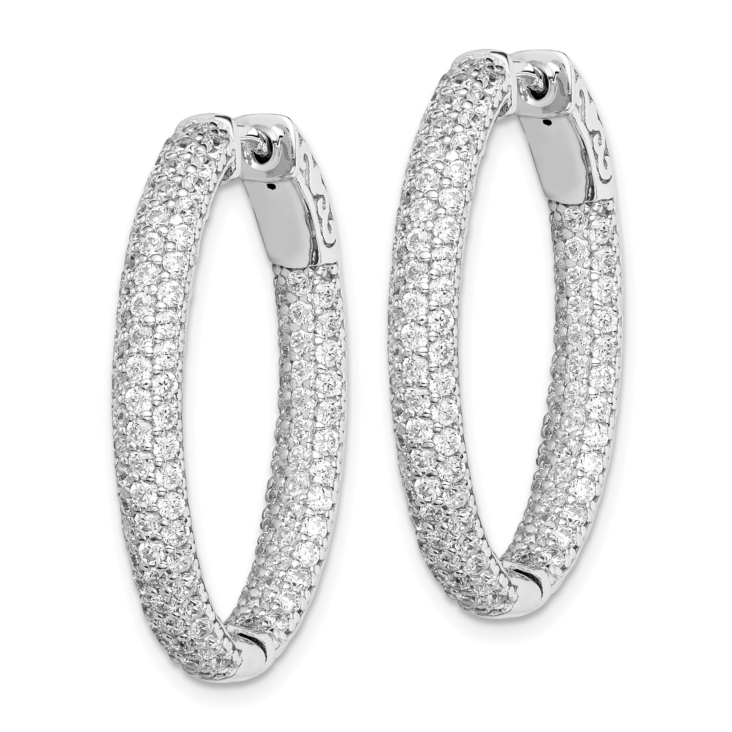 Sterling Shimmer Sterling Silver Rhodium-plated 208 Stone Pav‚ 1.5mm CZ In and Out Oval Hinged Hoop Earrings