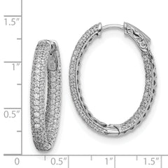 Sterling Shimmer Sterling Silver Rhodium-plated 208 Stone Pav‚ 1.5mm CZ In and Out Oval Hinged Hoop Earrings