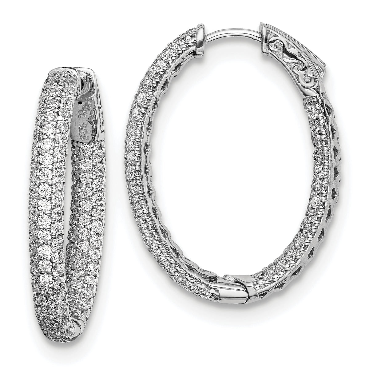 Sterling Shimmer Sterling Silver Rhodium-plated 208 Stone Pav‚ 1.5mm CZ In and Out Oval Hinged Hoop Earrings