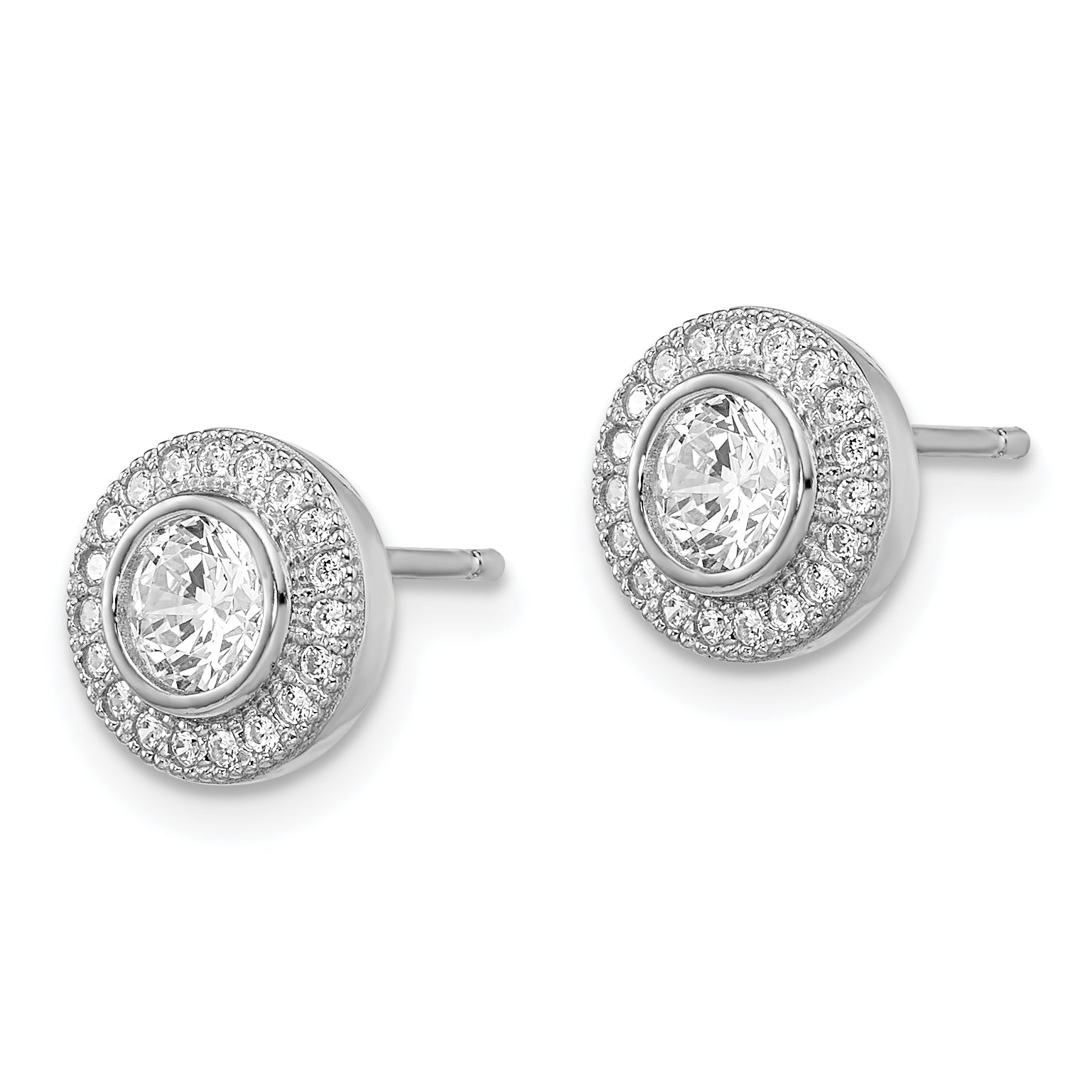 Brilliant Embers Sterling Silver Rhodium-plated 40 Stone Micro Pav‚ Halo CZ Post Earrings