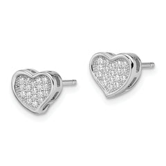 Brilliant Embers Sterling Silver Rhodium-plated 36 Stone Micro Pav‚ CZ Heart Post Earrings