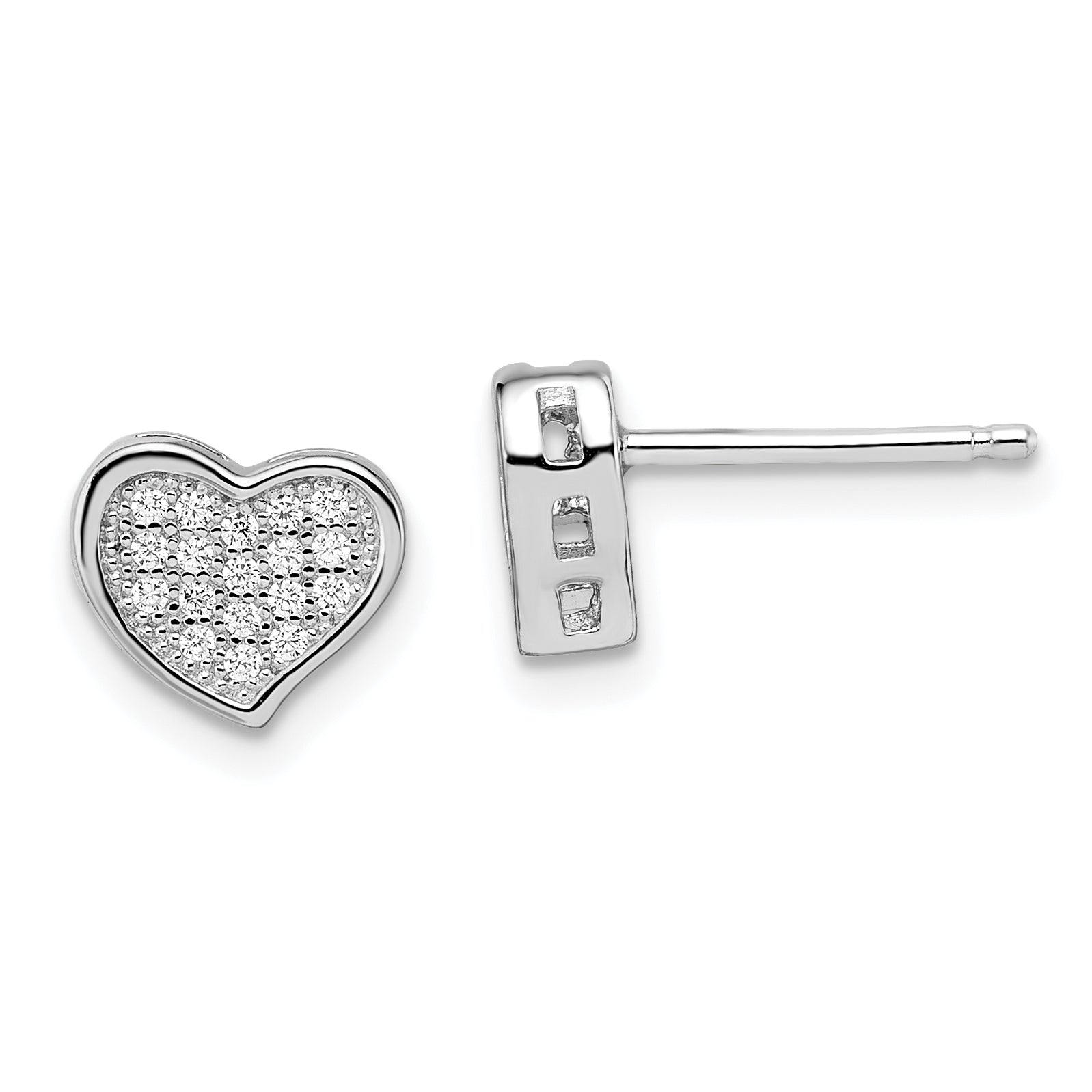 Brilliant Embers Sterling Silver Rhodium-plated 36 Stone Micro Pav‚ CZ Heart Post Earrings