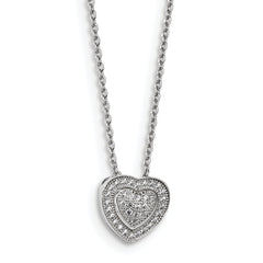 Sterling Silver Heart Necklace with CZ Embers, Elegant 18 Chain