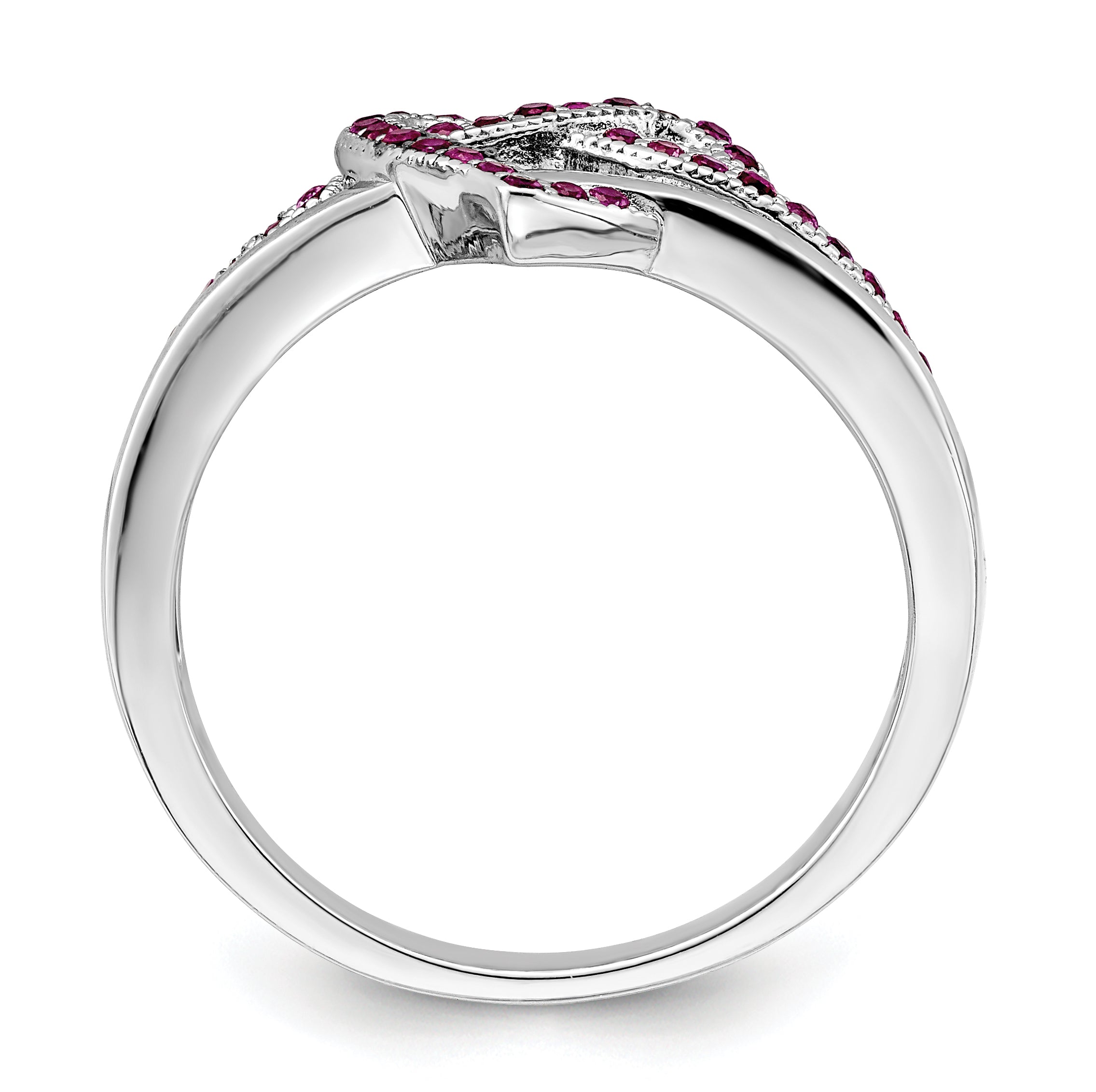 Brilliant Embers Sterling Silver Rhodium-plated 41 Stone Micro Pav‚ Red and White CZ Heart Ring