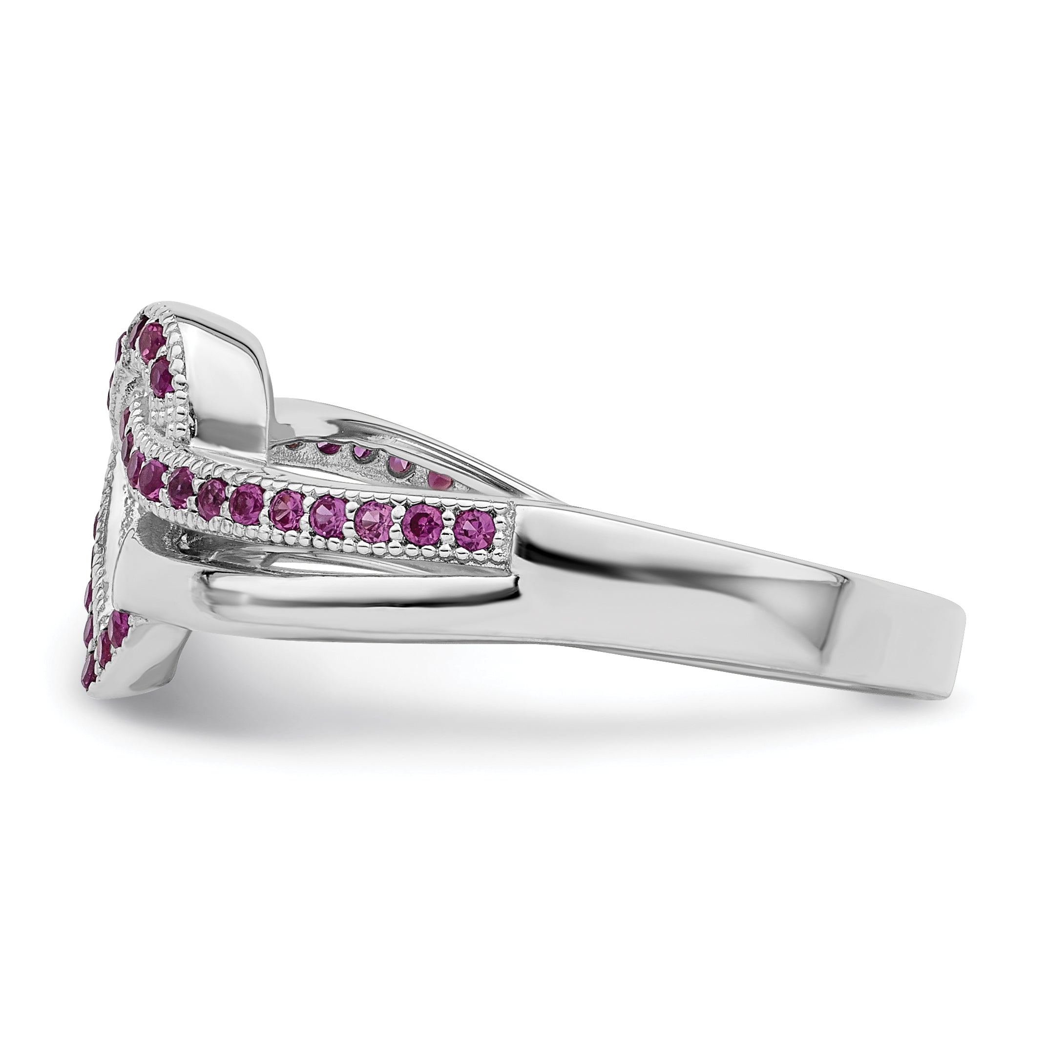 Brilliant Embers Sterling Silver Rhodium-plated 41 Stone Micro Pav‚ Red and White CZ Heart Ring