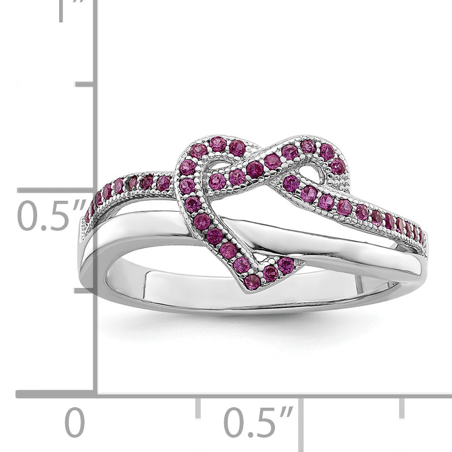 Brilliant Embers Sterling Silver Rhodium-plated 41 Stone Micro Pav‚ Red and White CZ Heart Ring