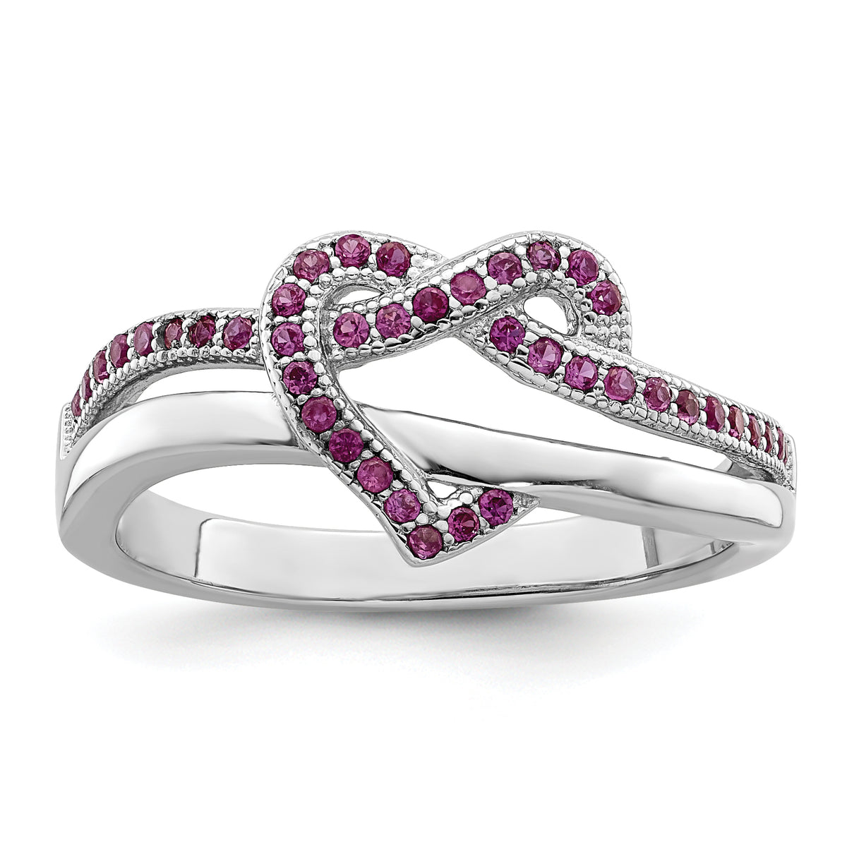 Brilliant Embers Sterling Silver Rhodium-plated 41 Stone Micro Pav‚ Red and White CZ Heart Ring