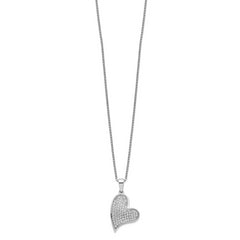 Brilliant Embers Sterling Silver Rhodium-plated 84 Stone 18 inch Micro Pav‚ CZ Heart Necklace with 2 Inch Extender