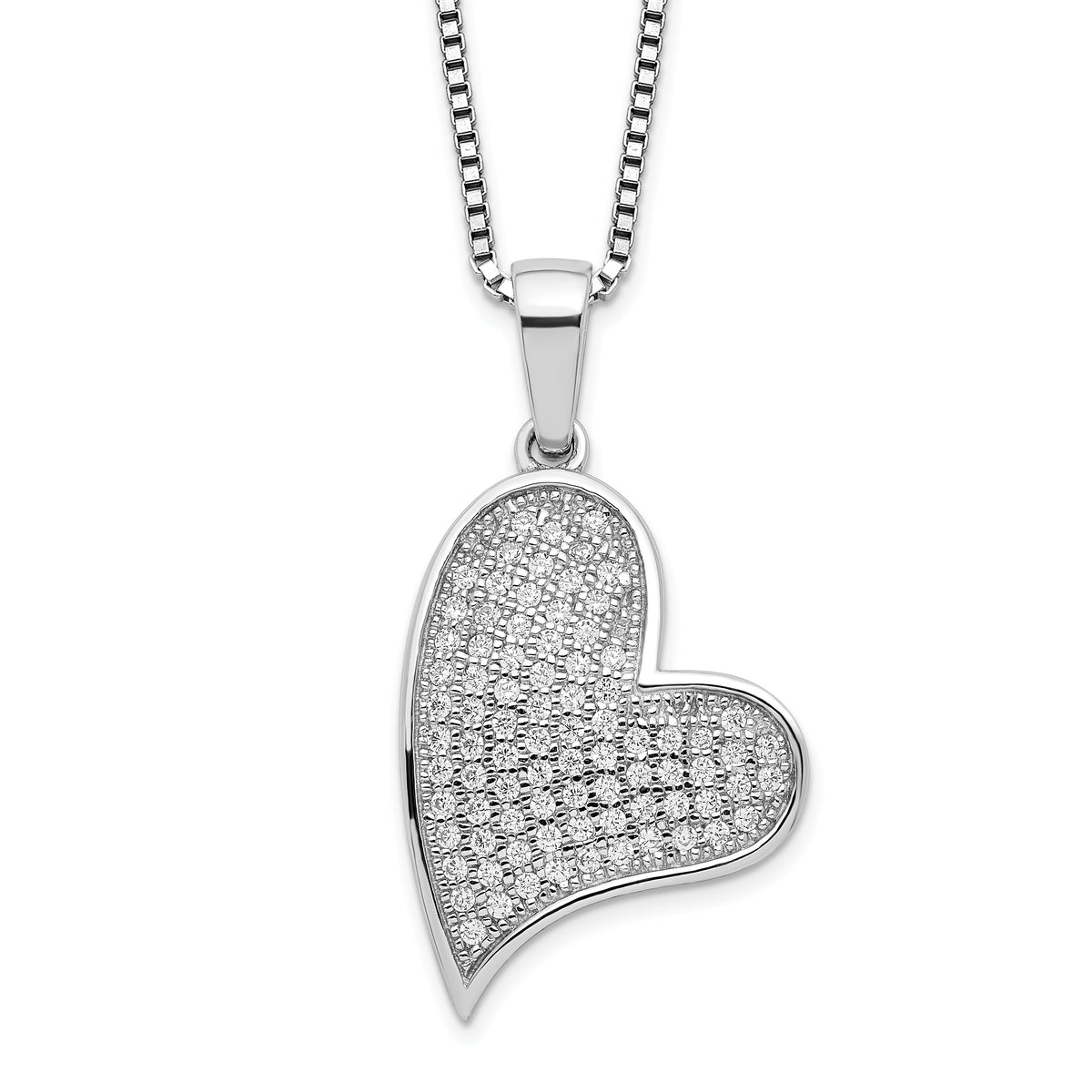 Brilliant Embers Sterling Silver Rhodium-plated 84 Stone 18 inch Micro Pav‚ CZ Heart Necklace with 2 Inch Extender