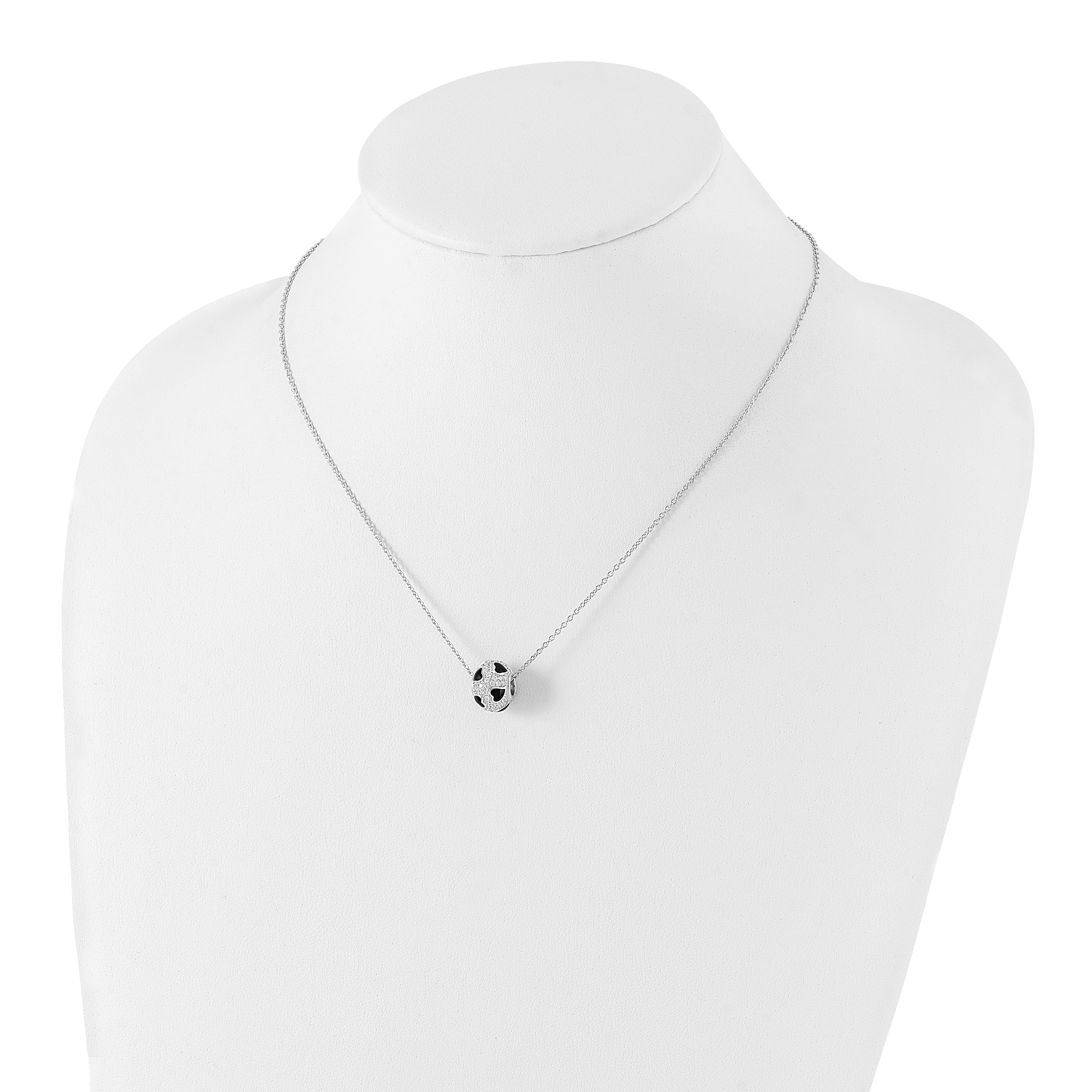 Sterling Silver Black Enamel & CZ True Fire Heart Bead Necklace