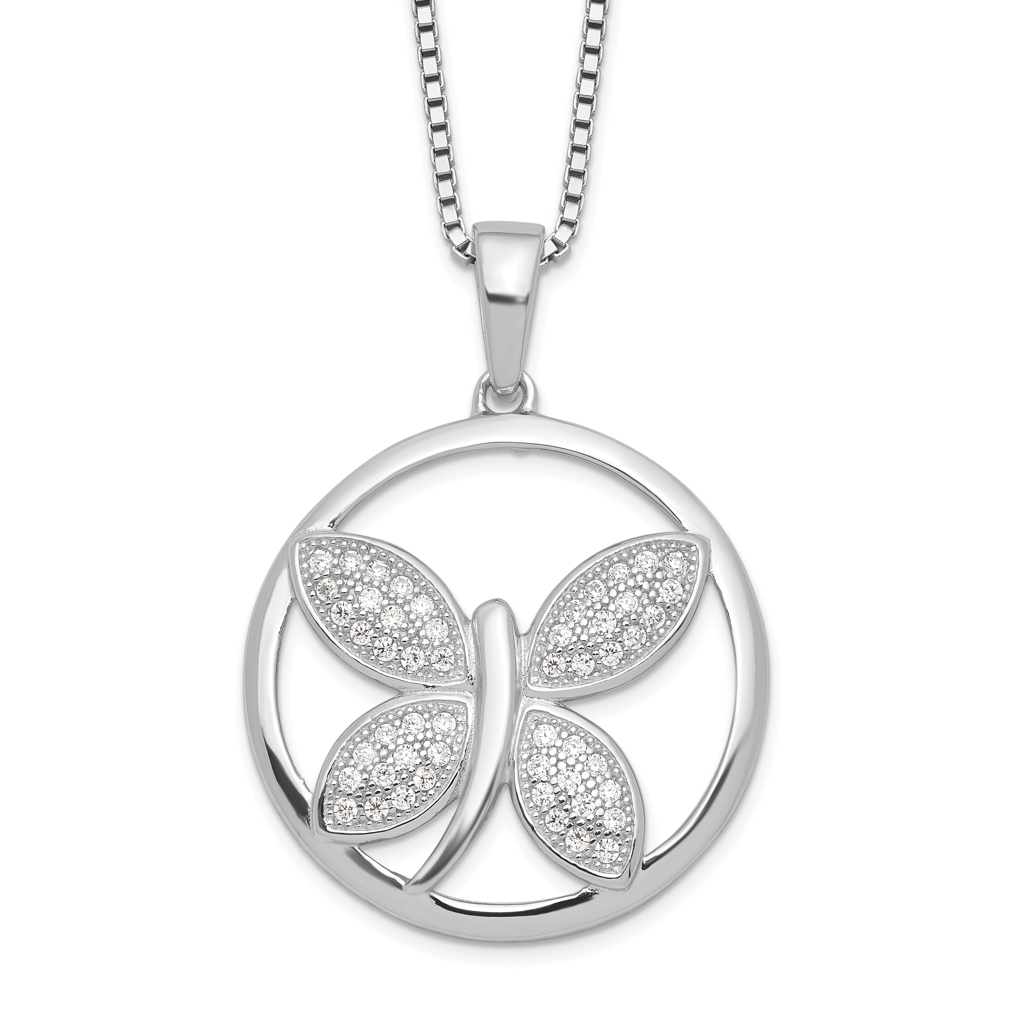 Brilliant Embers Sterling Silver Rhodium-plated 52 Stone 18 inch Micro Pav‚ CZ Butterfly Necklace with 2 Inch Extender