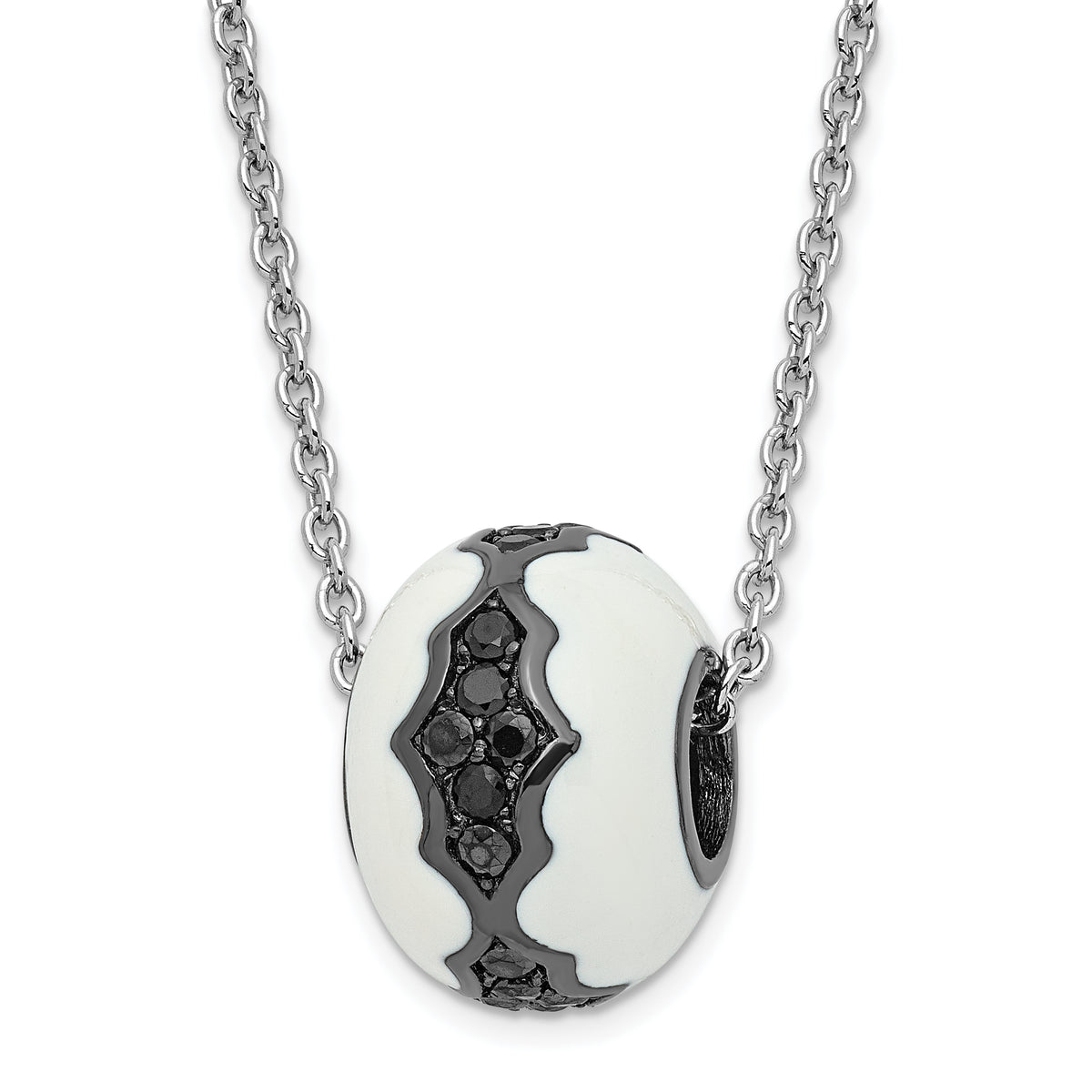 Sterling Silver White Enamel & Black CZ True Fire Bead Necklace