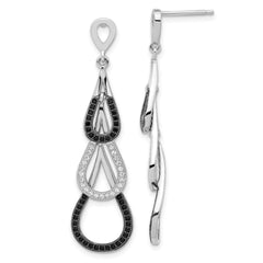 True Fire Sterling Silver Black & Clear CZ Teardrop Dangle Post Earrings