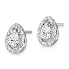 Brilliant Embers Sterling Silver Rhodium-plated 52 Stone Pear Halo Micro Pav‚ CZ Teardrop Post Earrings