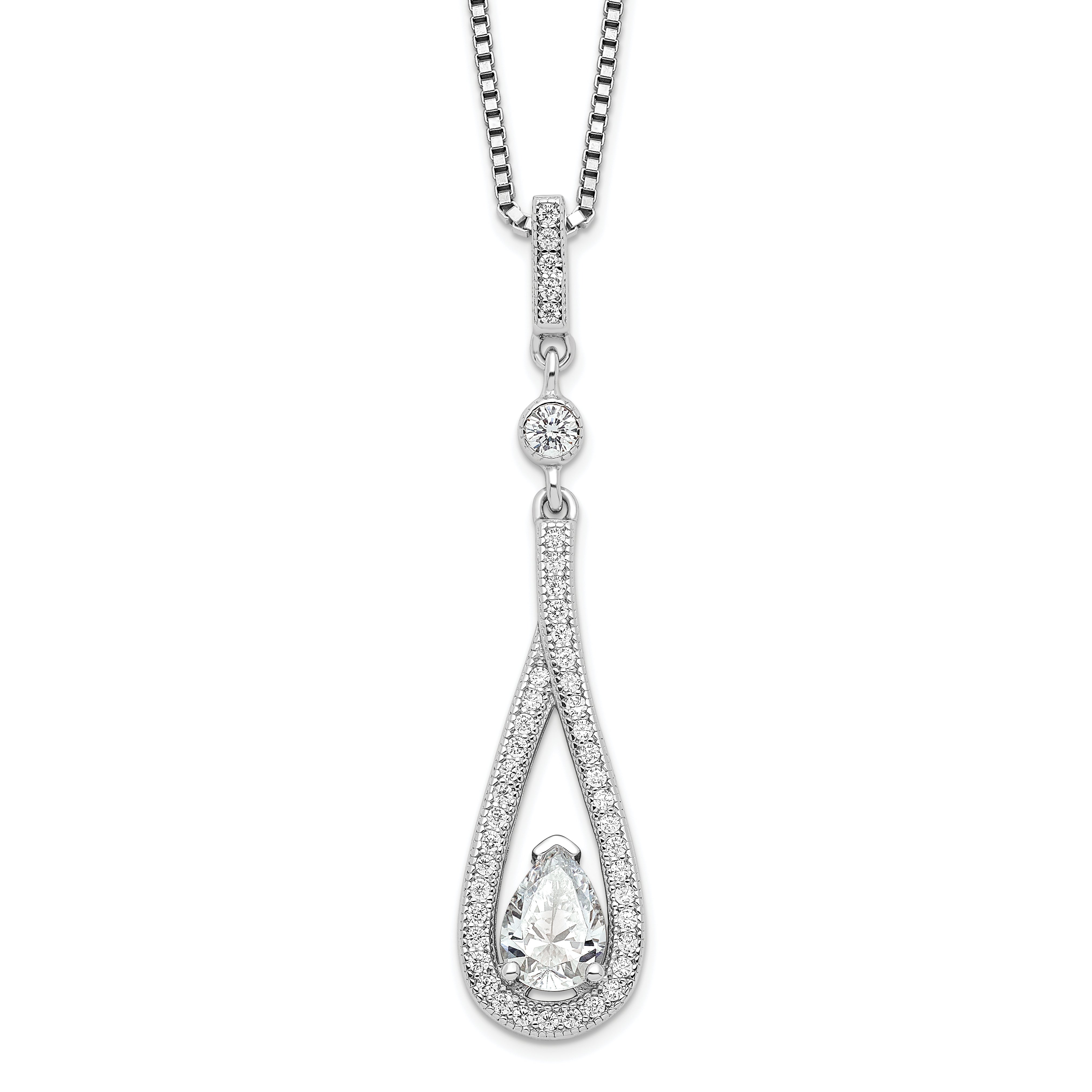 Brilliant Embers Sterling Silver Rhodium-plated 46 Stone 18 inch with 2 inch extender Spring Ring Clasp Micro Pav‚ CZ Teardrop Necklace with 2 Inch Extender