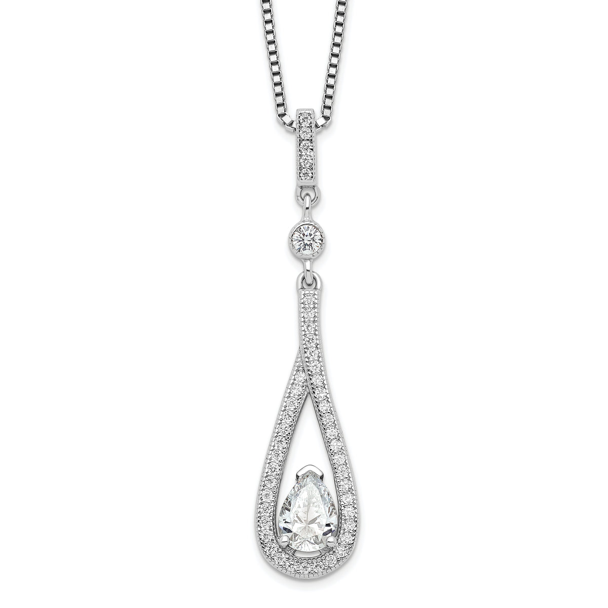 Brilliant Embers Sterling Silver Rhodium-plated 46 Stone 18 inch with 2 inch extender Spring Ring Clasp Micro Pav‚ CZ Teardrop Necklace with 2 Inch Extender