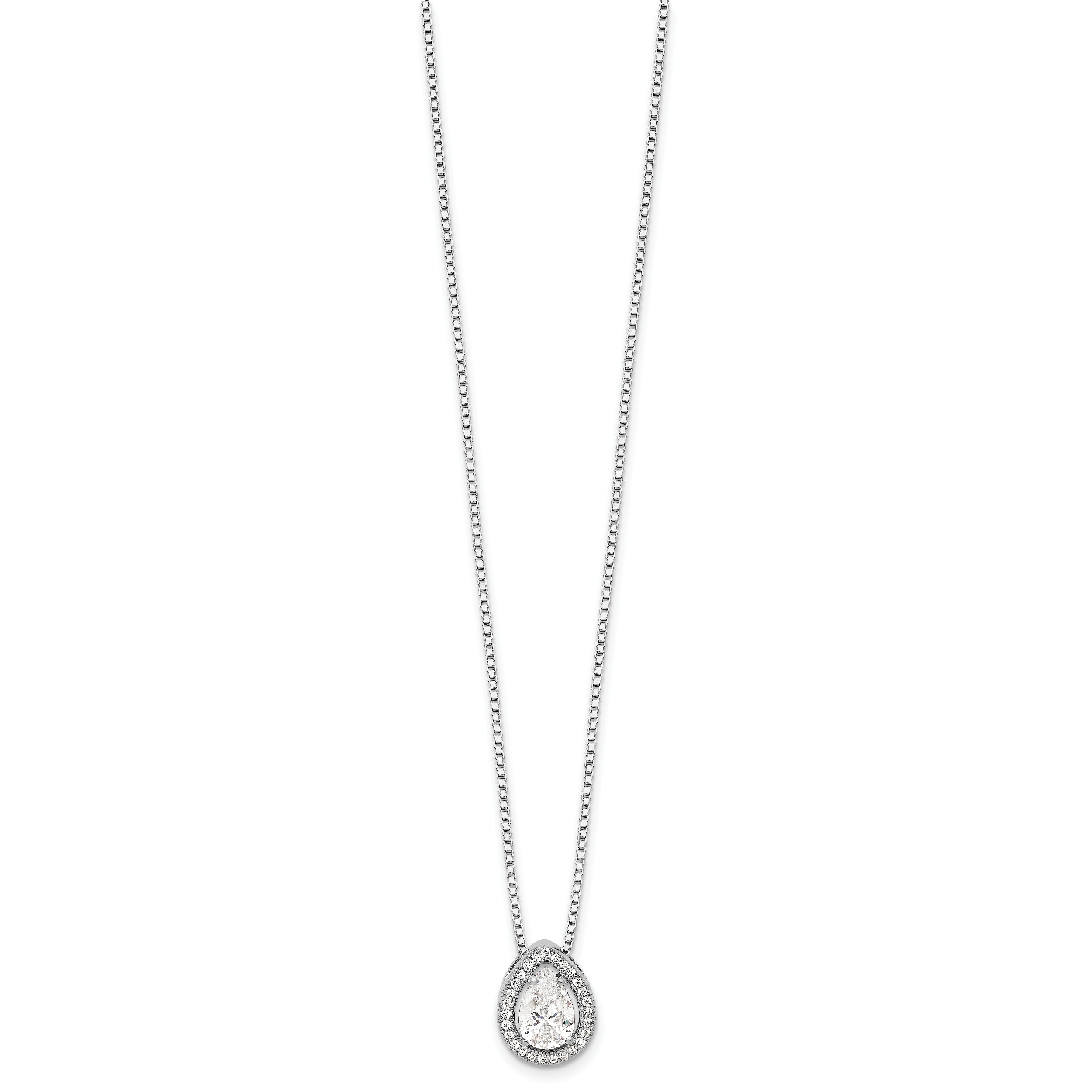 Brilliant Embers Sterling Silver Rhodium-plated 28 Stone 18 inch Halo Micro Pav‚ CZ Teardrop Necklace with 2 Inch Extender