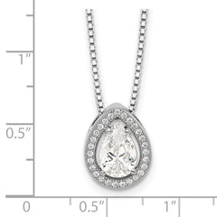 Brilliant Embers Sterling Silver Rhodium-plated 28 Stone 18 inch Halo Micro Pav‚ CZ Teardrop Necklace with 2 Inch Extender