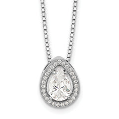 Brilliant Embers Sterling Silver Rhodium-plated 28 Stone 18 inch Halo Micro Pav‚ CZ Teardrop Necklace with 2 Inch Extender