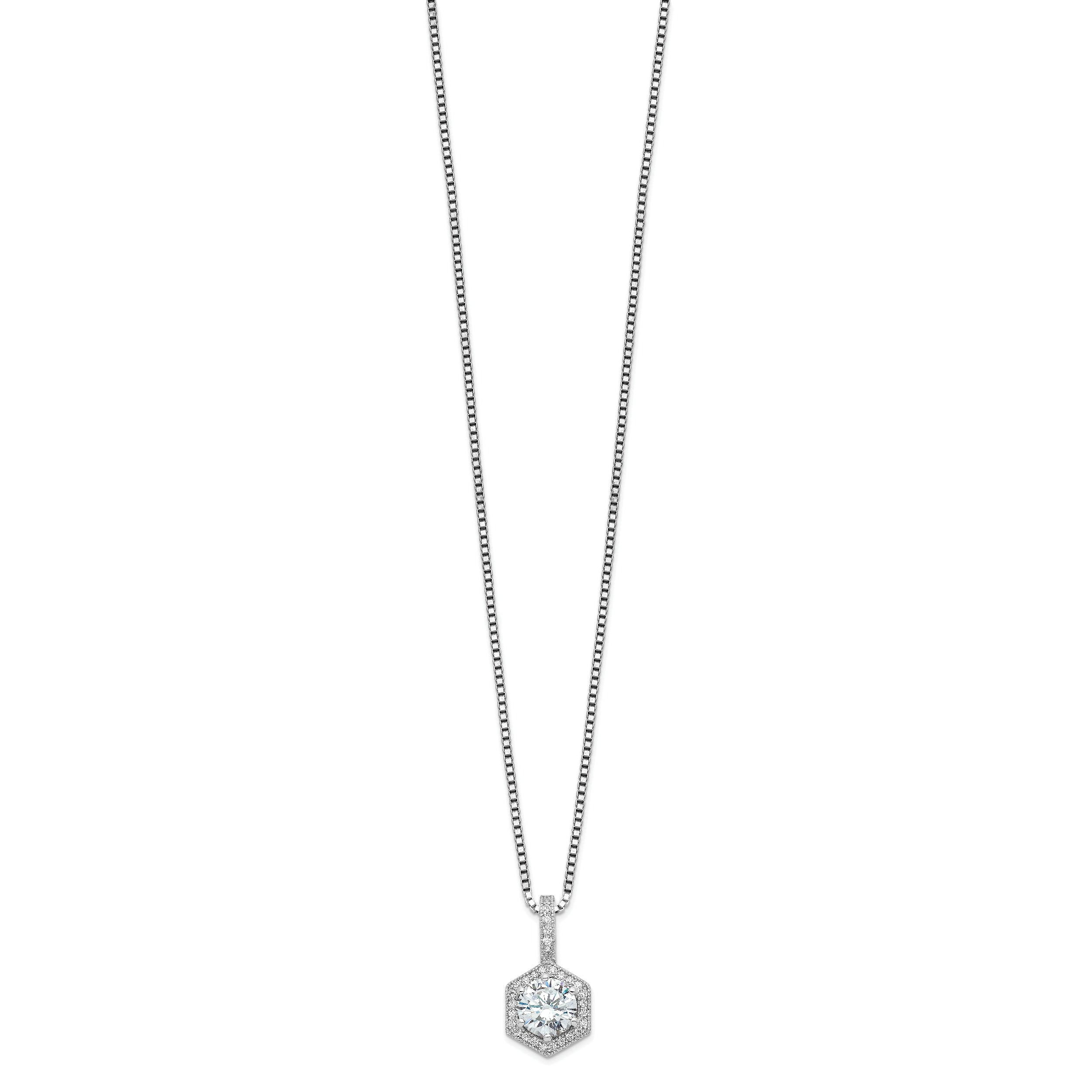 Brilliant Embers Sterling Silver Rhodium-plated 31 Stone 18 inch Micro Pav‚ CZ Hexagon Necklace with 2 Inch Extender