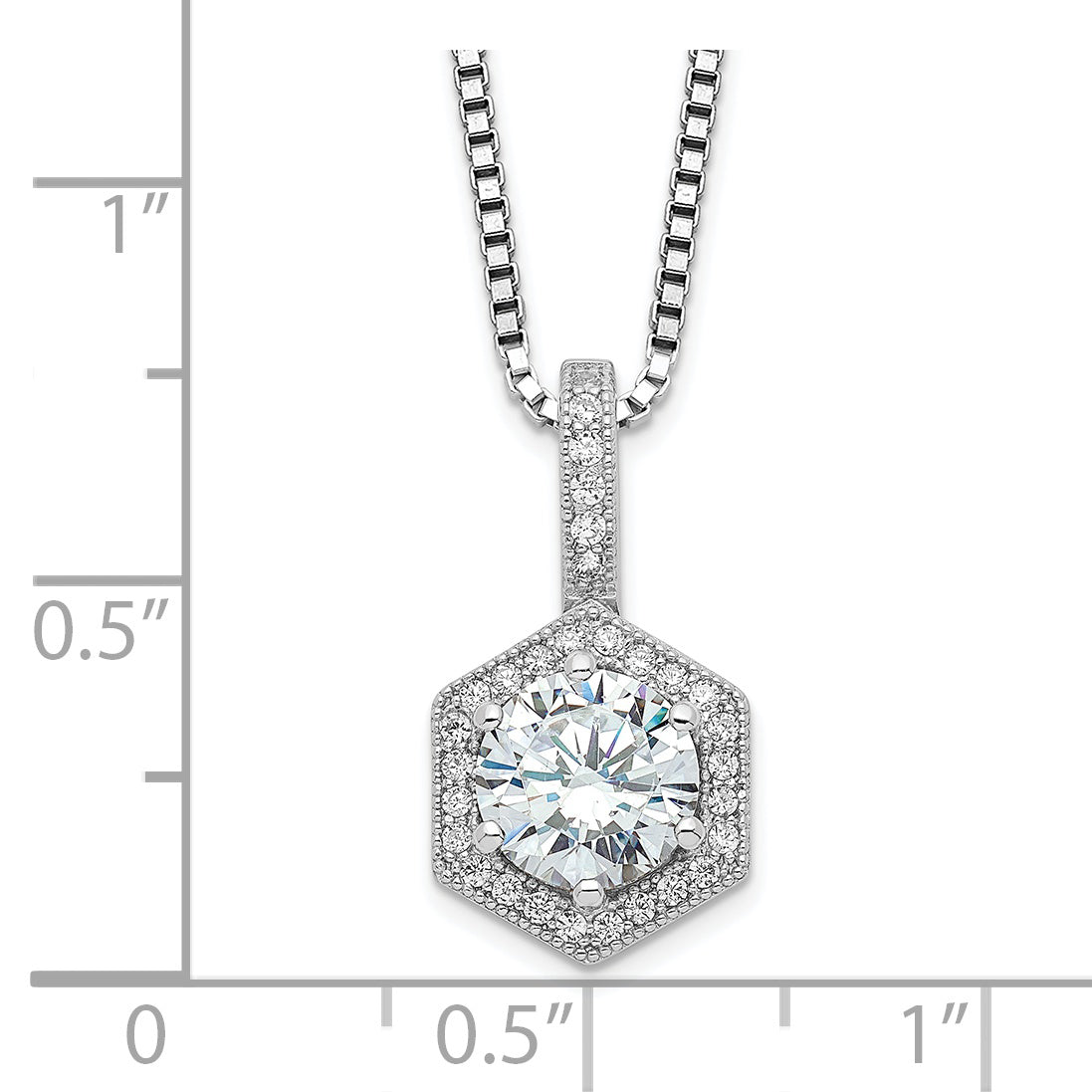 Brilliant Embers Sterling Silver Rhodium-plated 31 Stone 18 inch Micro Pav‚ CZ Hexagon Necklace with 2 Inch Extender