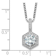 Brilliant Embers Sterling Silver Rhodium-plated 31 Stone 18 inch Micro Pav‚ CZ Hexagon Necklace with 2 Inch Extender