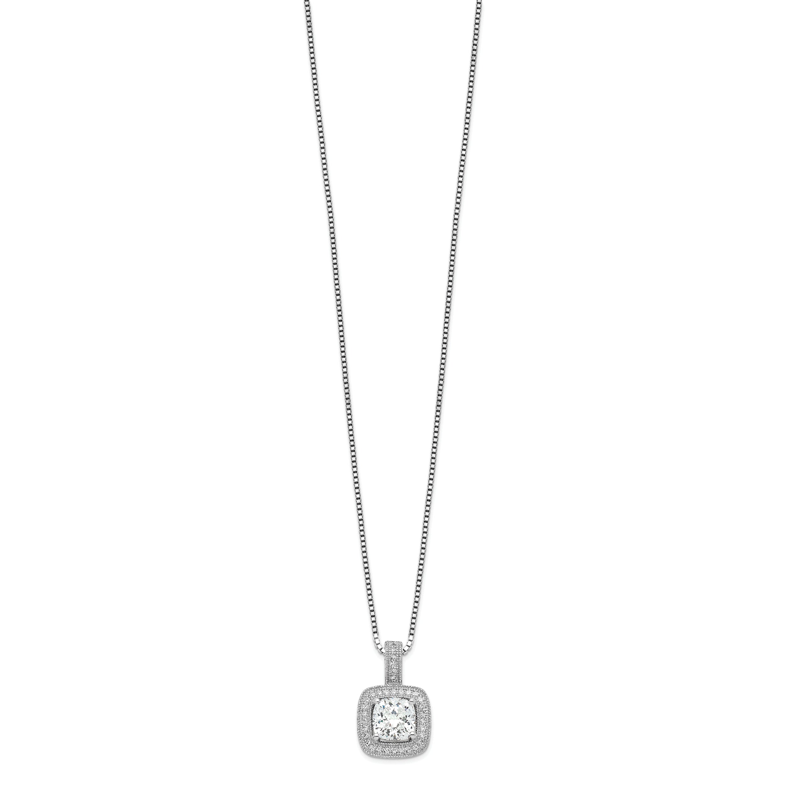 Brilliant Embers Sterling Silver Rhodium-plated 35 Stone 18 inch Halo Micro Pav‚ CZ Necklace with 2 Inch Extender