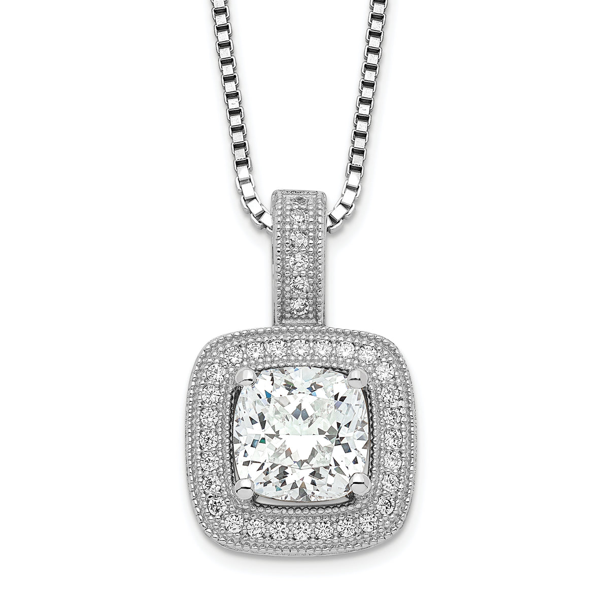 Brilliant Embers Sterling Silver Rhodium-plated 35 Stone 18 inch Halo Micro Pav‚ CZ Necklace with 2 Inch Extender