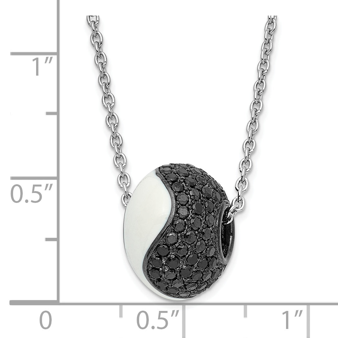 Sterling Silver White Enamel & CZ True Fire Bead Necklace